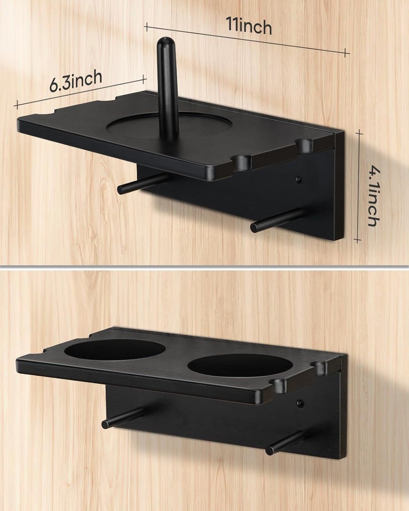 EXTCCT Wall Mounted Cue Holder - Hardwood Billiard Cue Rest and Drink Holder with Chalk Holder 11 x 6.3 x 4.1 Inches (Black) - Image 2
